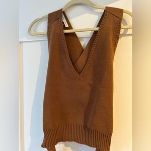 English Factory deep v sweater tank with tie criss cross back